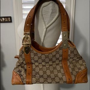 AUTHENTIC Gucci Vintage Supreme Beige Canvas & Leather Straps